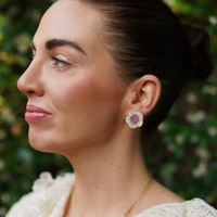 Petite Mother of Pearl and Amethyst Studs
