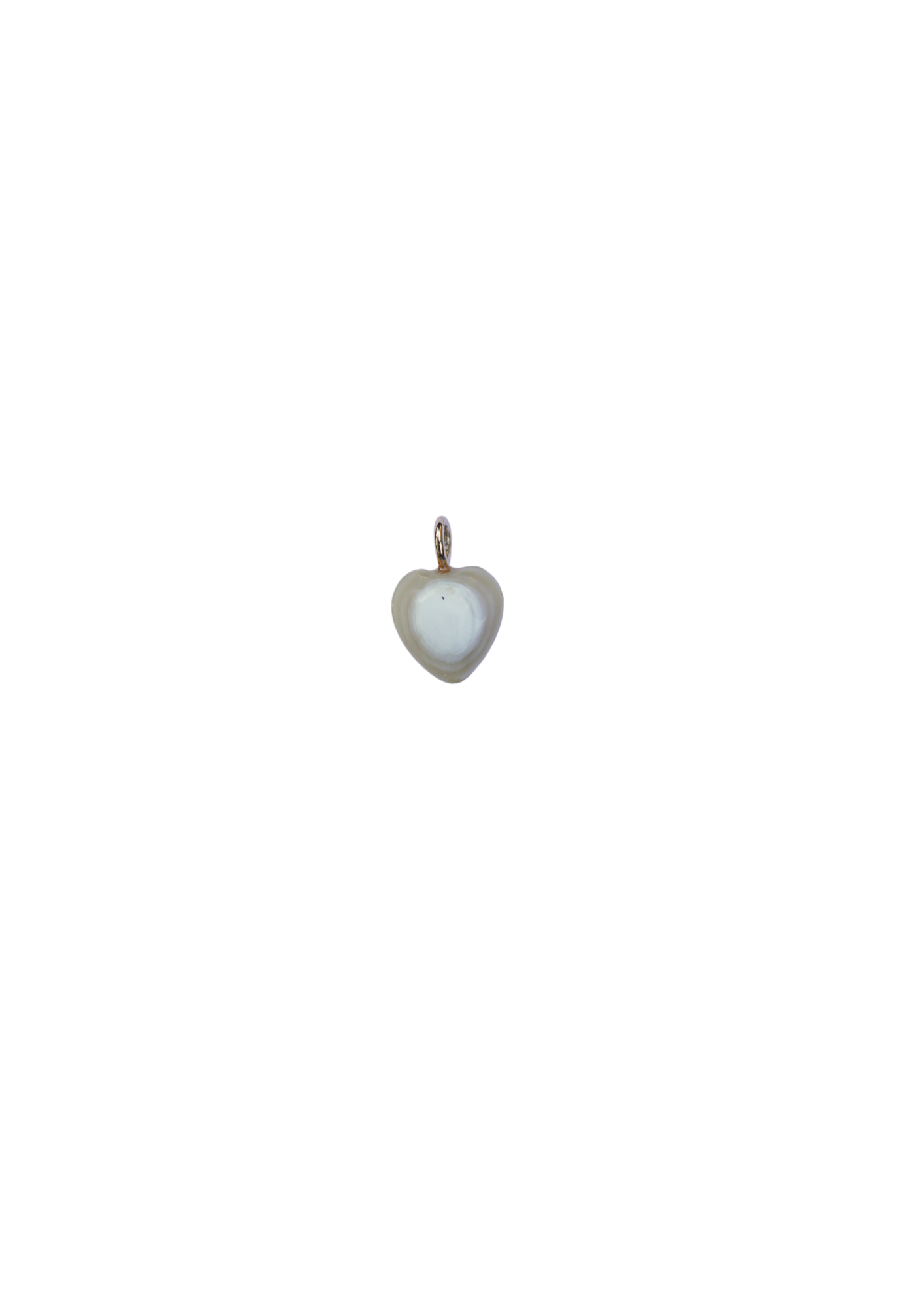 Heart-shaped necklace or bracelet pendant with a white stone on a white background