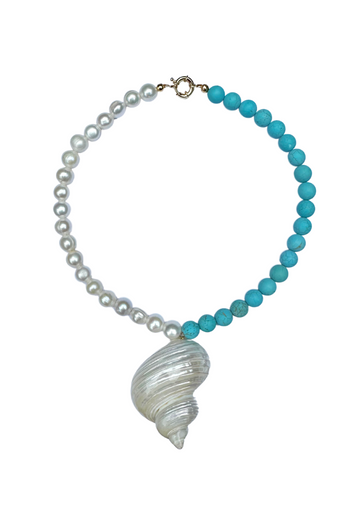 Limited Edition: Freshwater Pearl & Turquoise Seashell Necklace