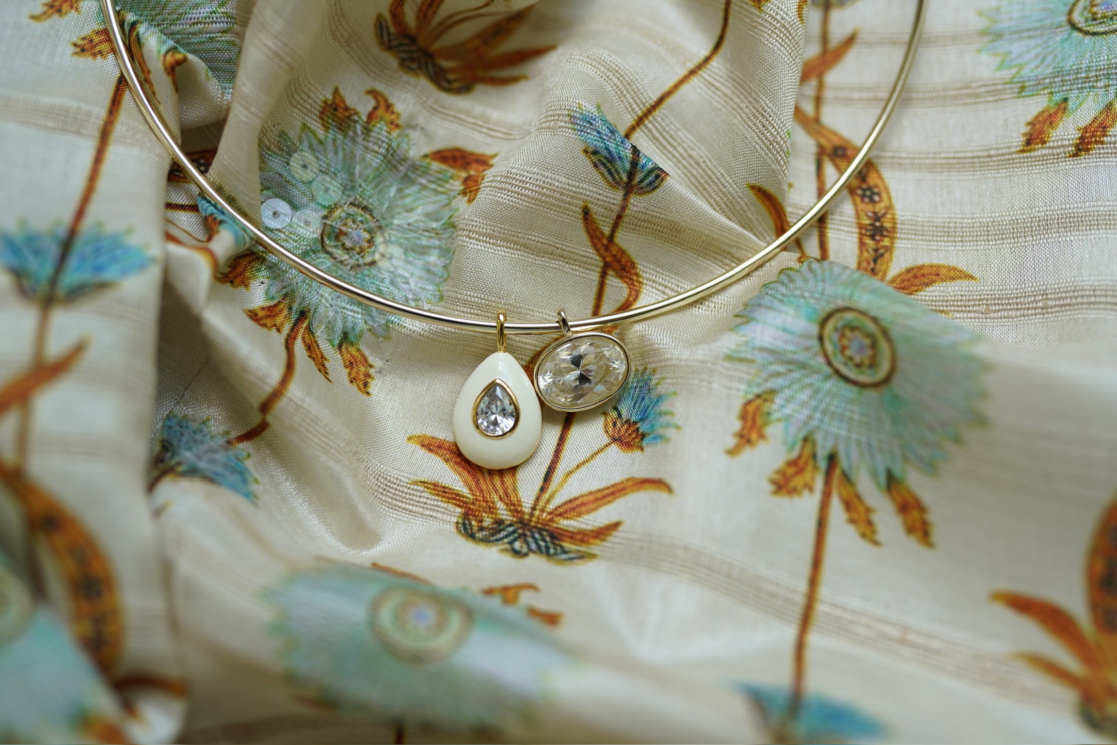 Ivory Enamel Teardrop Bezel Charm