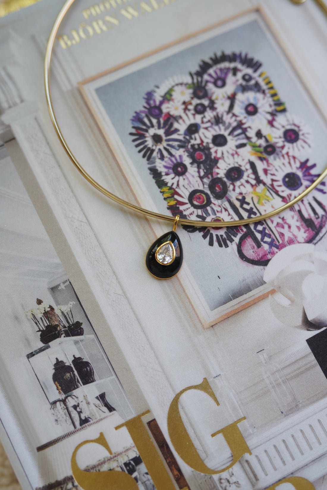 Pre Order: Noir Enamel Teardrop Bezel Charm