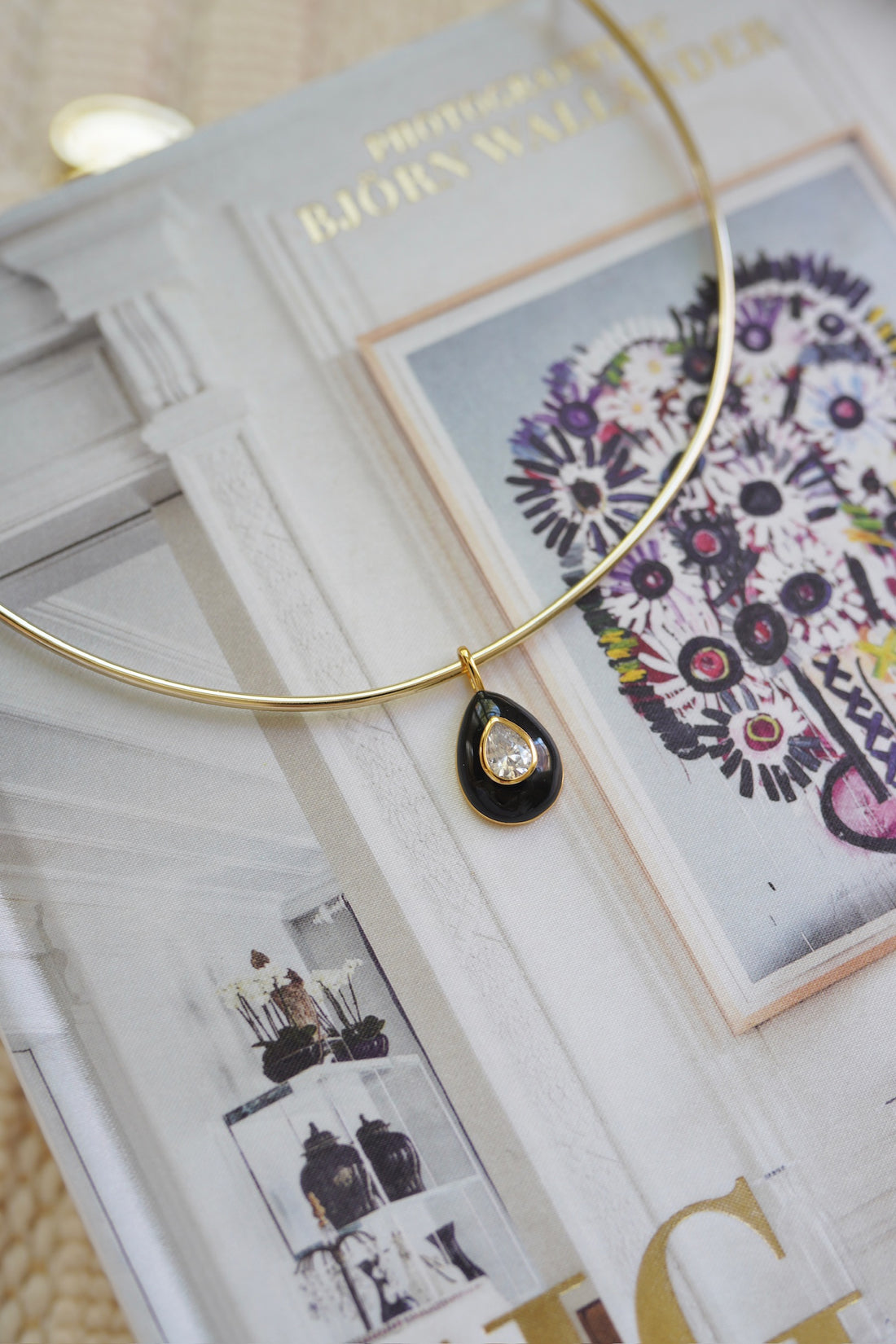 Pre Order: Noir Enamel Teardrop Bezel Charm