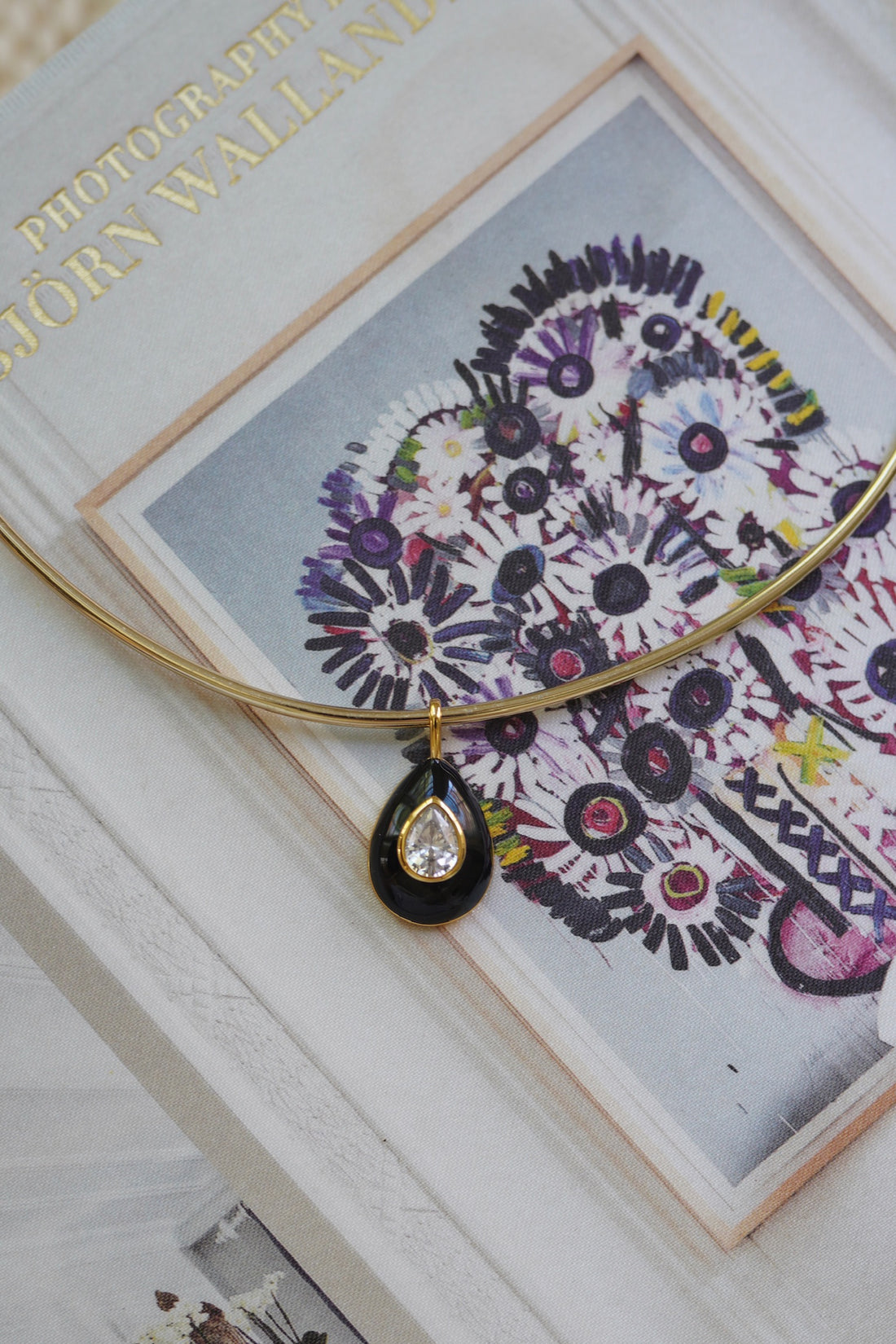 Pre Order: Noir Enamel Teardrop Bezel Charm