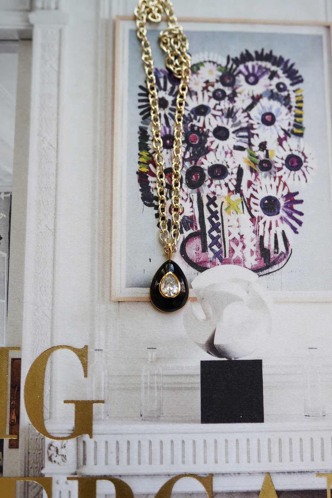 Pre Order: Noir Enamel Teardrop Bezel Charm