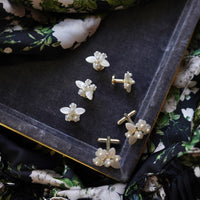 Alexander Mother of Pearl Flower Studs + Cufflinks Set