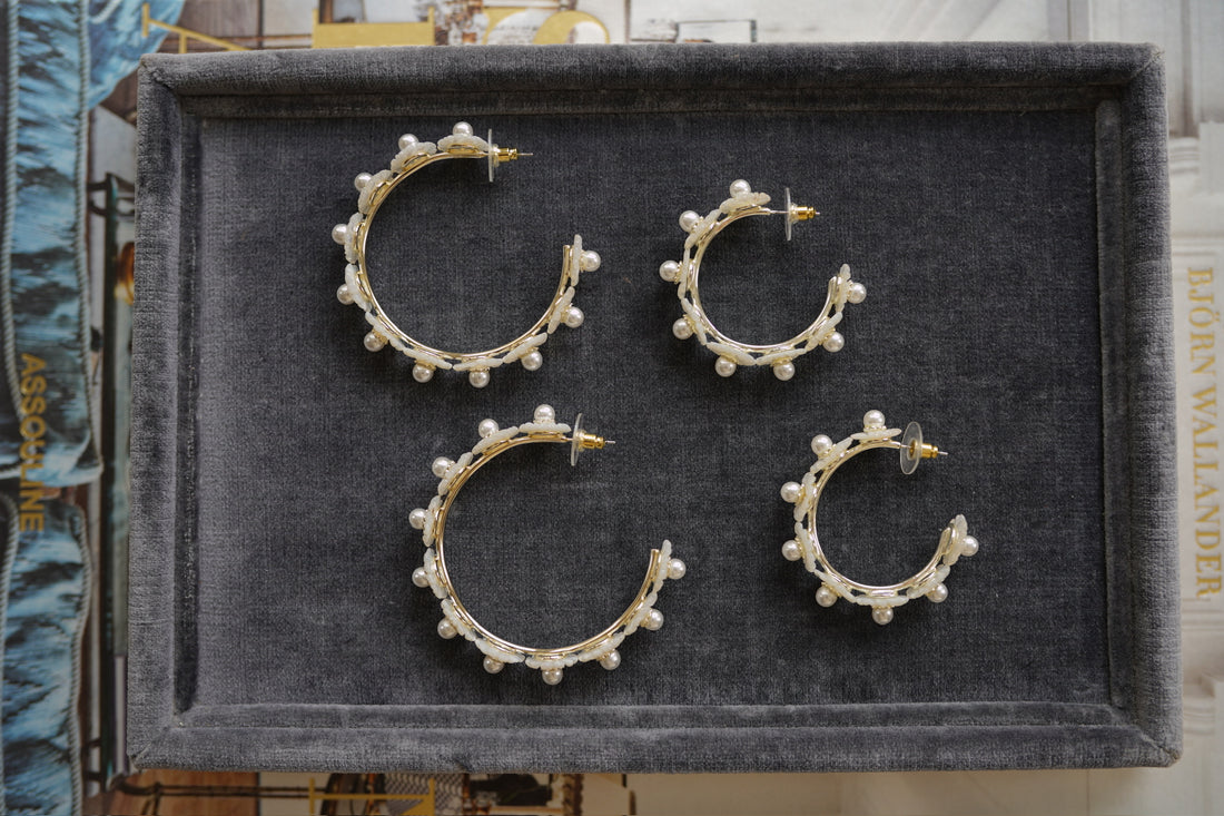 petite mother of pearl wildflower hoops