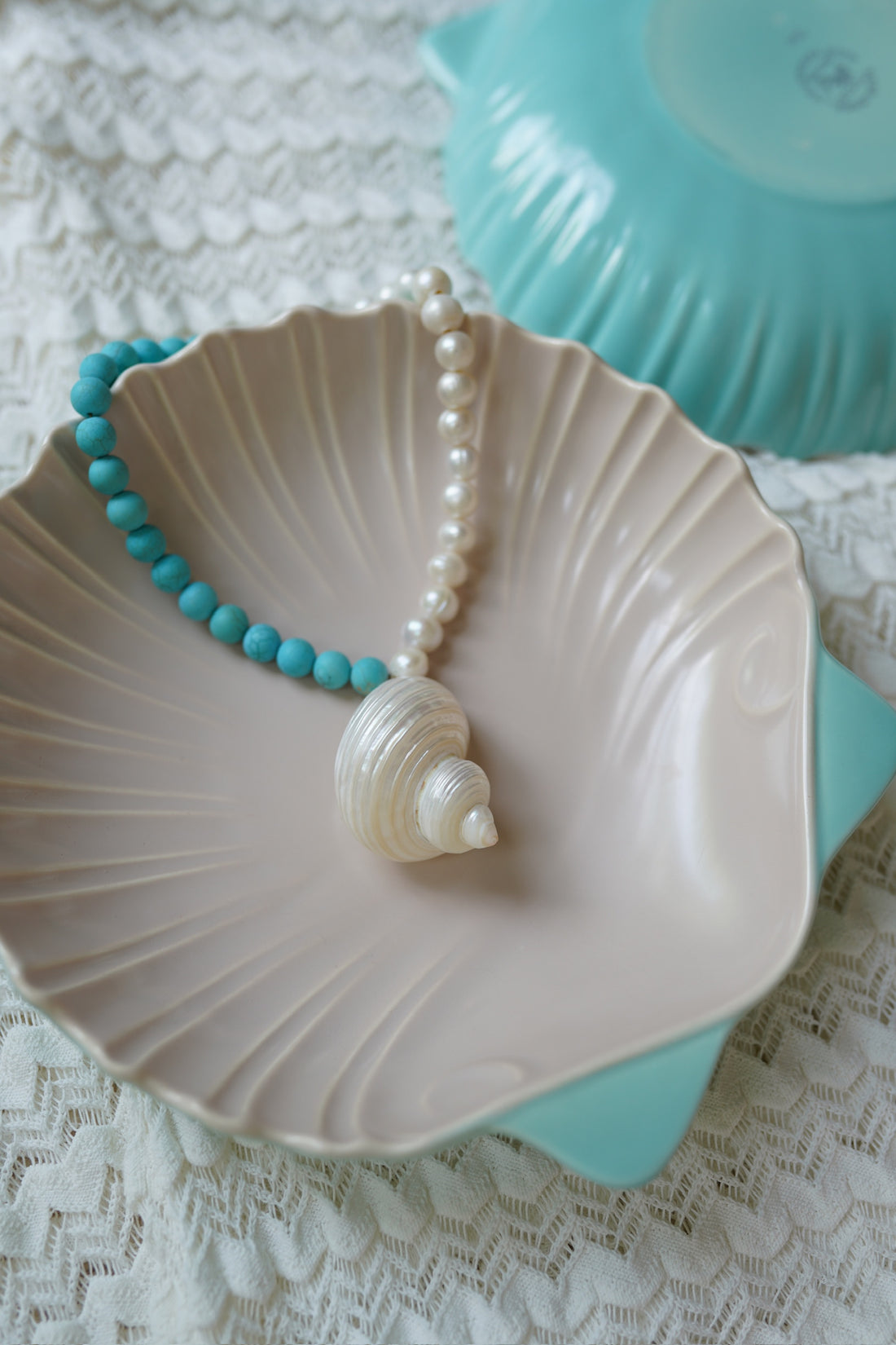 Limited Edition: Freshwater Pearl & Turquoise Seashell Necklace