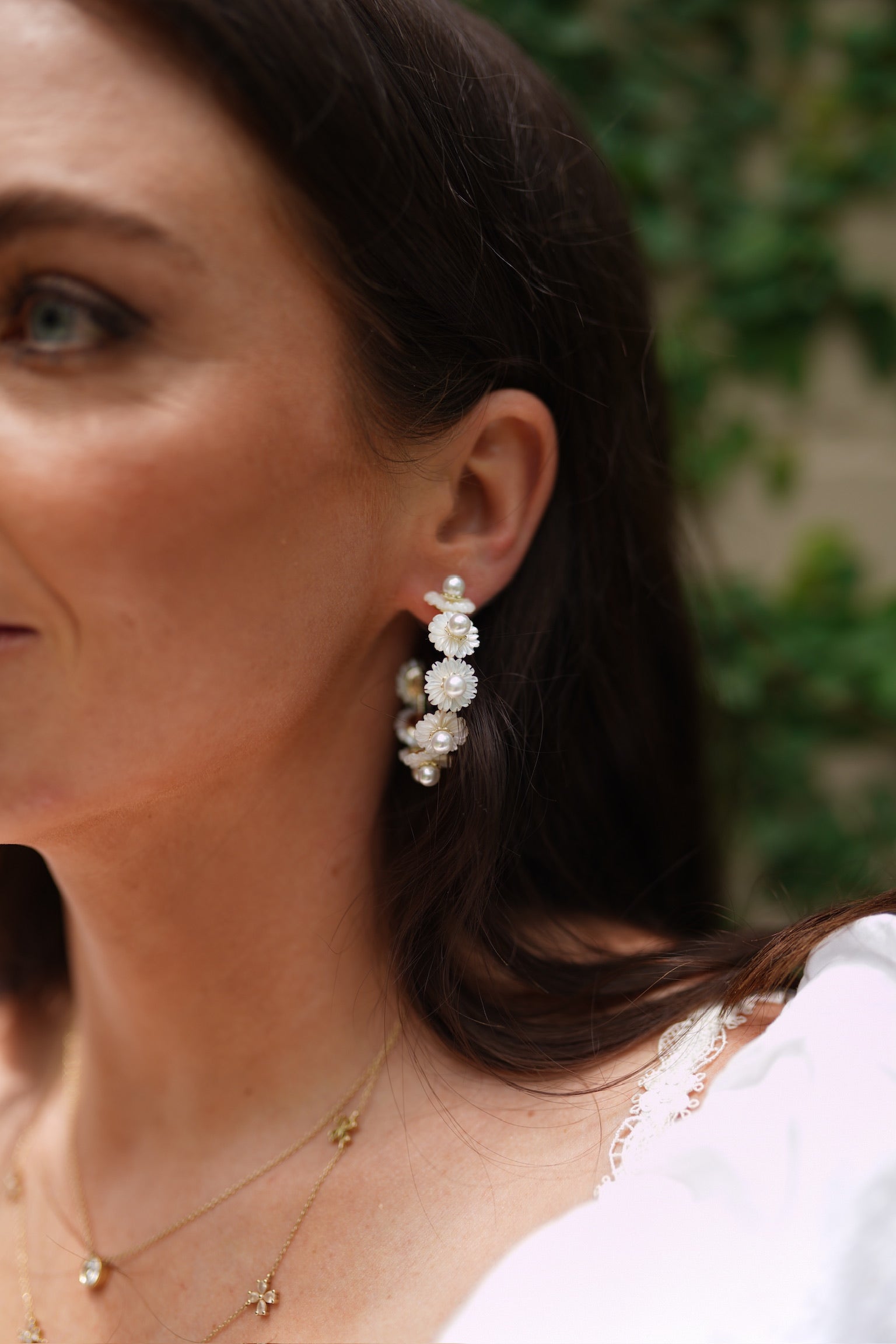 petite mother of pearl wildflower hoops