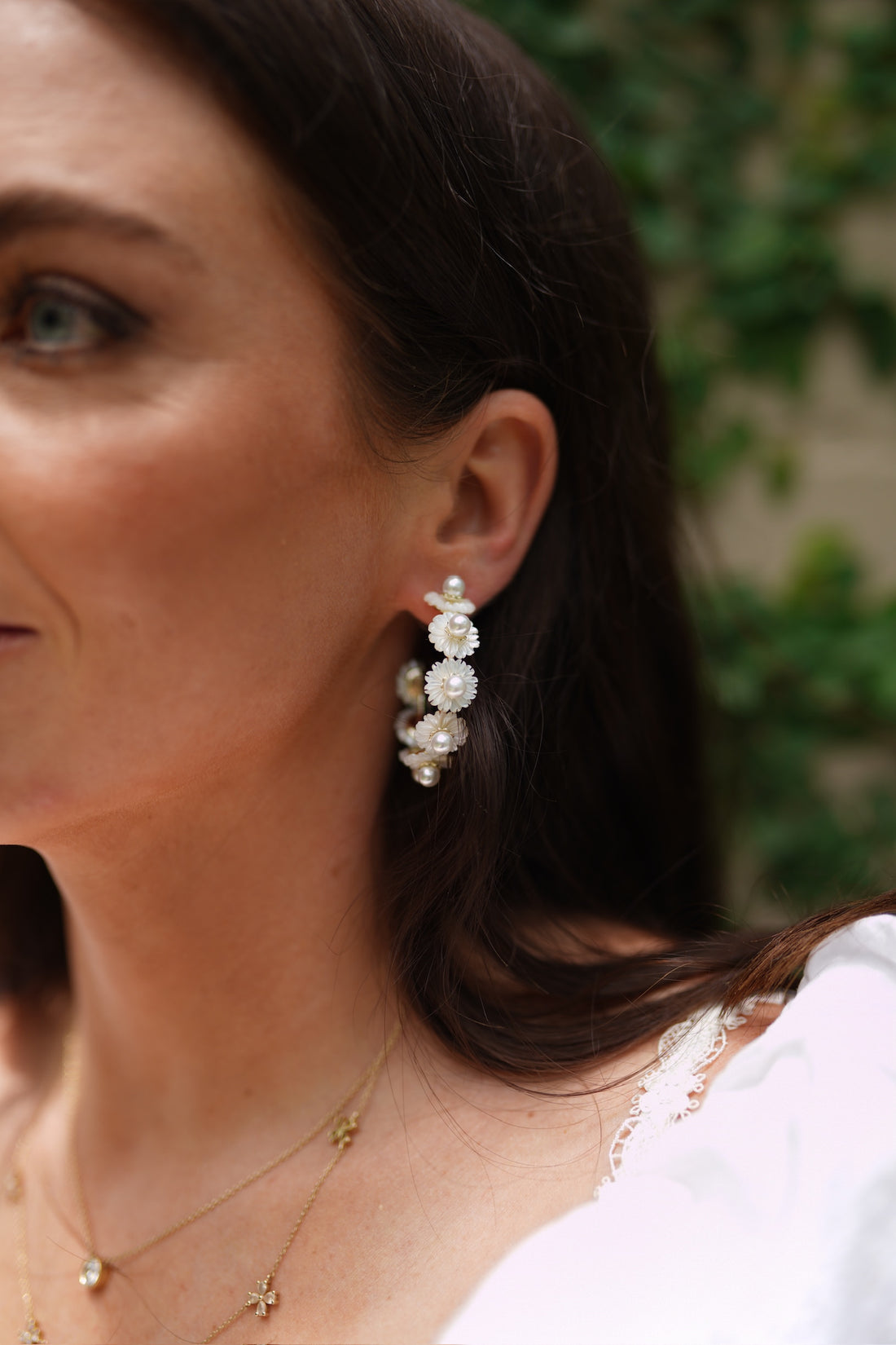 petite mother of pearl wildflower hoops