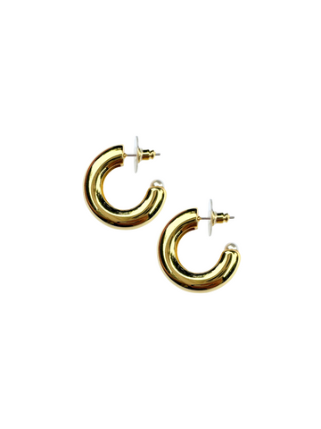 Petite chunky golden hoops + pearl