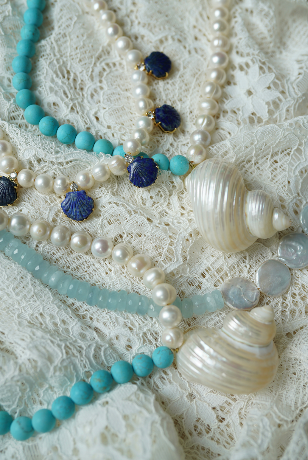 Limited Edition: Freshwater Pearl Coin & Blue Beaded Necklace