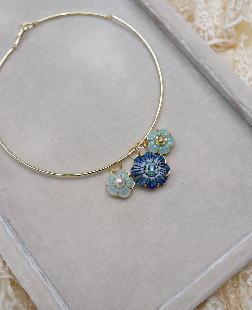 Aquamarine Flower and Pearl Charm