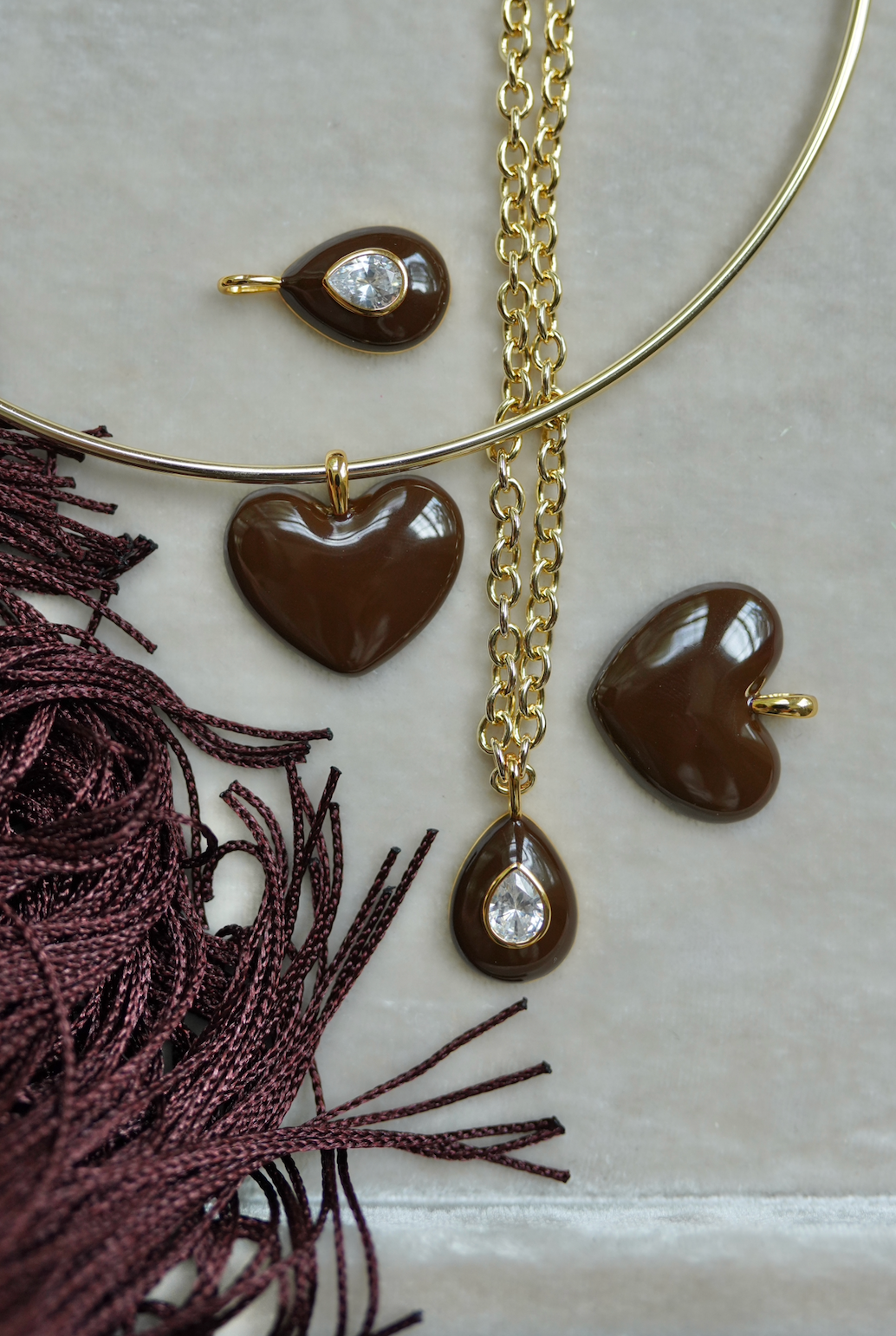 Chocolat Enamel Teardrop Bezel Charm