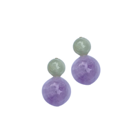 Antigua Gemstone Bubble Earrings in green and lavender on a white background