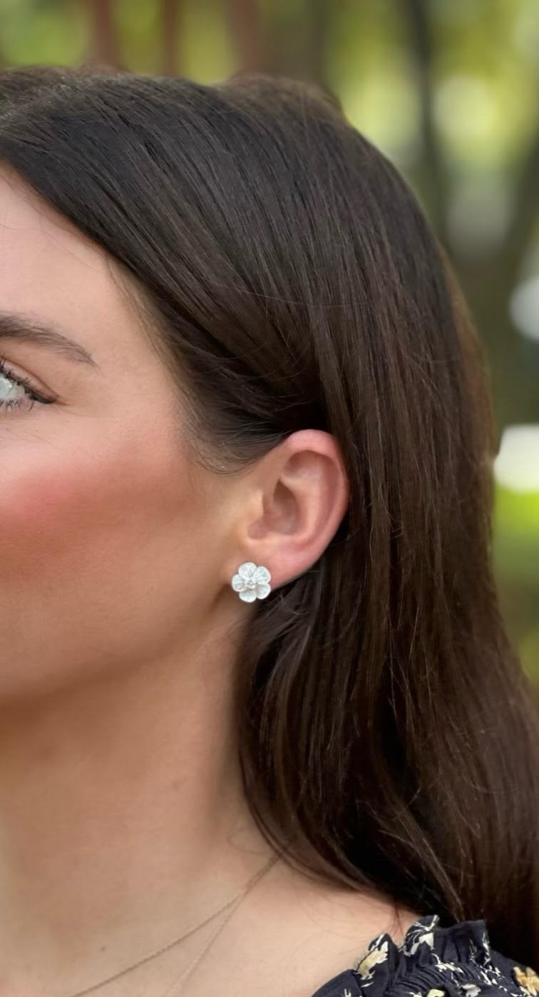 Mother of Pearl Chinoiserie Blossom Flower Stud