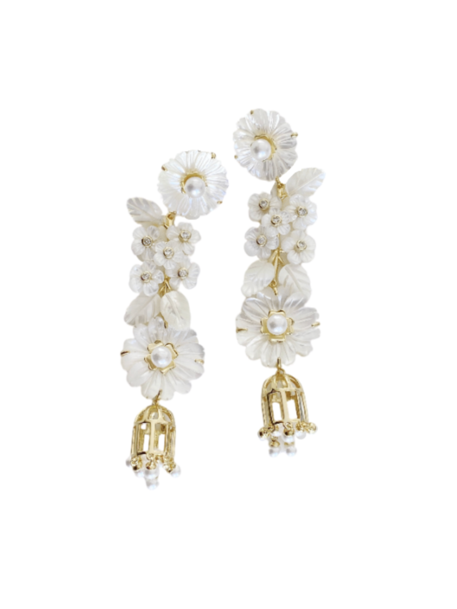 mother of pearl + pearl + bird cage earrings – Nicola Bathie