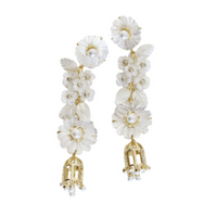 mother of pearl + pearl + bird cage earrings