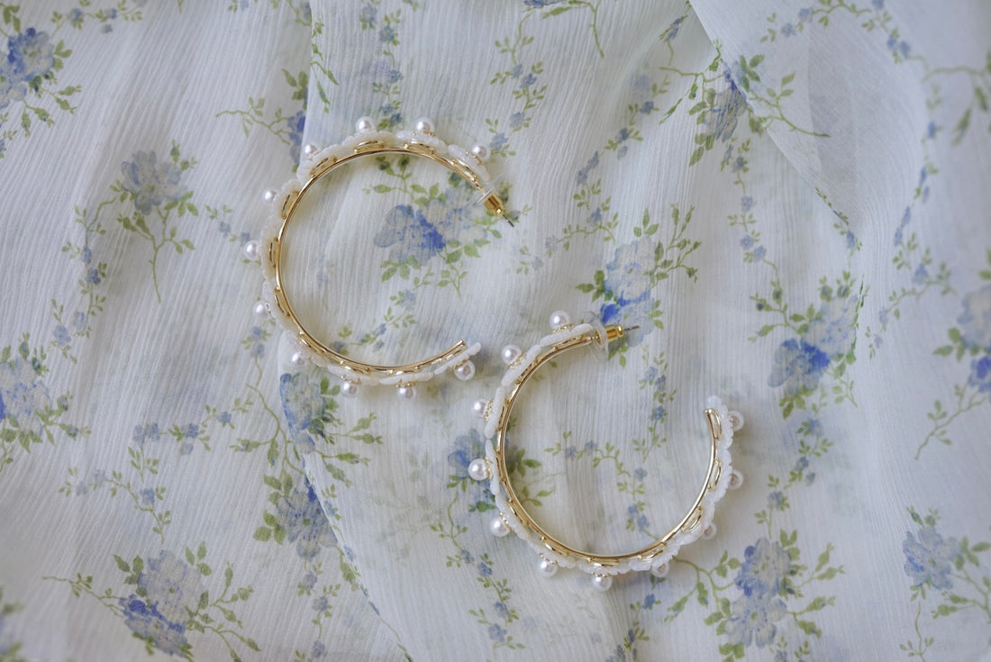 mother of pearl wildflower hoops