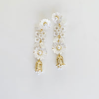 mother of pearl + pearl + bird cage earrings