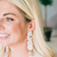 mother of pearl + pearl + bird cage earrings