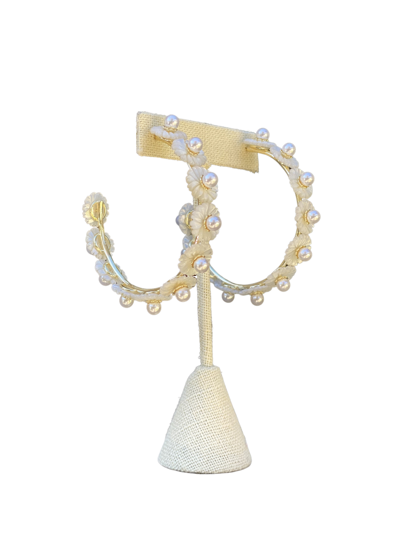 mother of pearl wildflower hoops