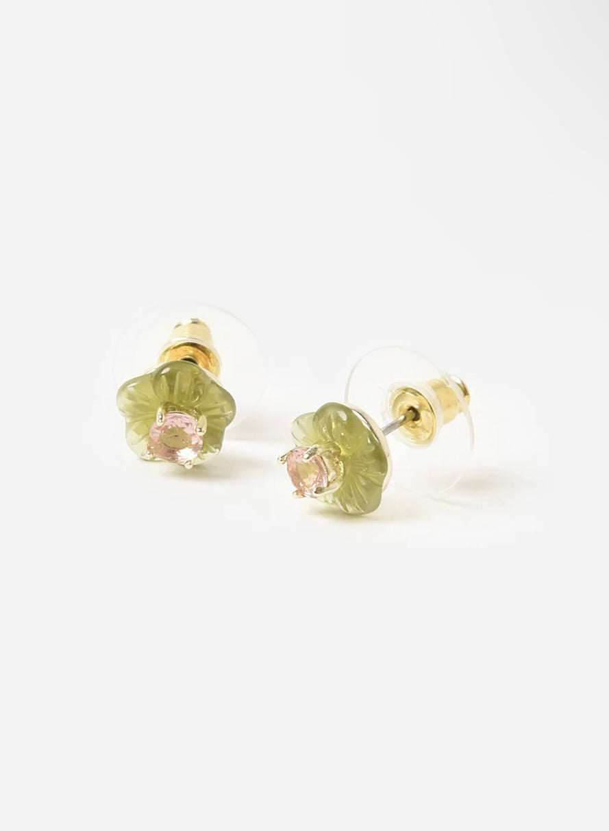 Mini Sage Green and Petal Pink Chinoiserie Blossom Flower Stud