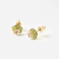 Mini Sage Green and Petal Pink Chinoiserie Blossom Flower Stud