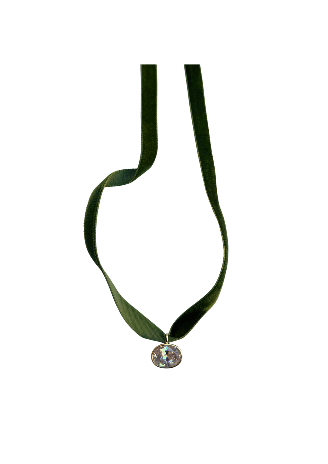 Sage Velvet & Blanc Bezel Charm Choker