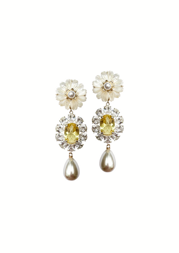 LIMITED EDITION: Embellished Mother of Pearl Flower & Canary Pearl Drop