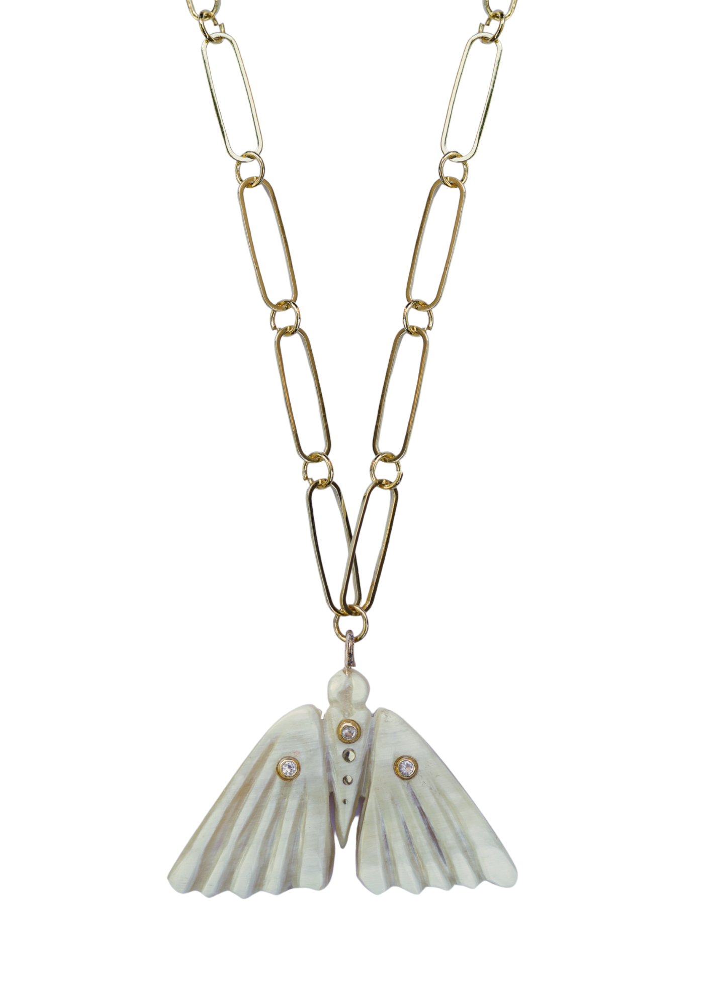 Necklace with dragonfly-shaped pendant on a white background