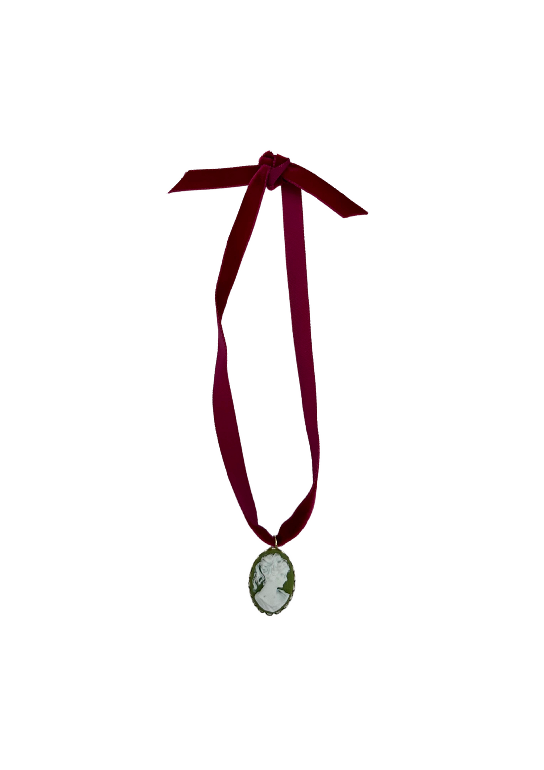 Bordeaux Velvet & Sage Cameo Drop Choker