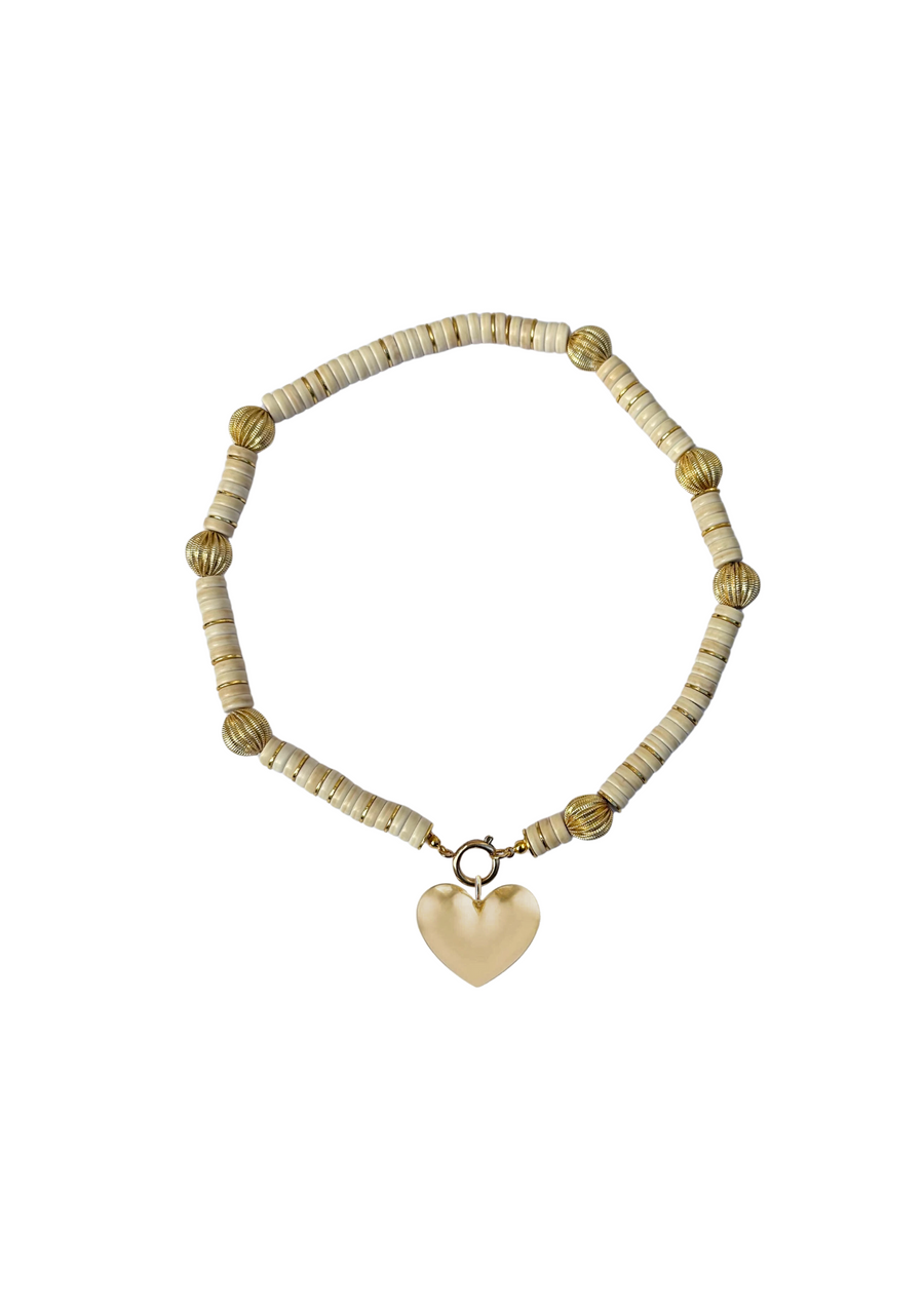 One of a Kind: Ivory Howlite & Golden Beads & Golden Heart Charm