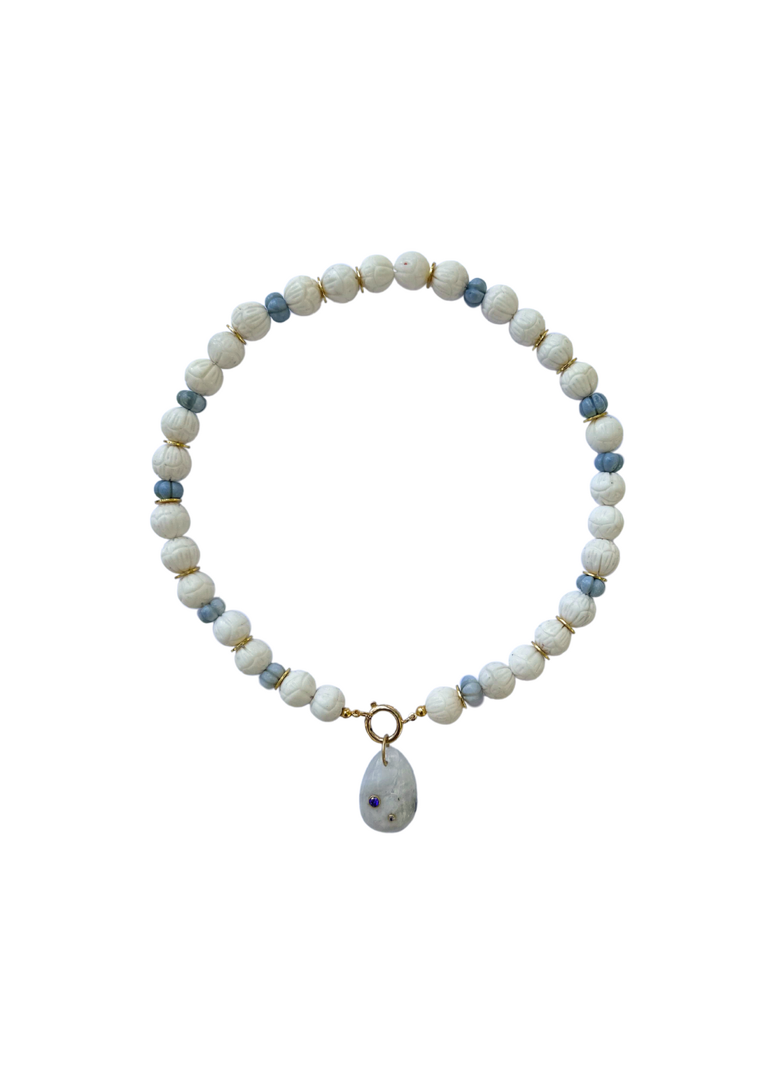 One of a Kind: Ivory & Blue Opal Beads with Moonstone Charm