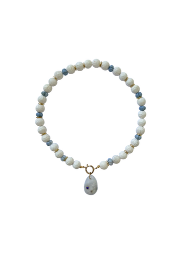 One of a Kind: Ivory & Blue Opal Beads with Moonstone Charm