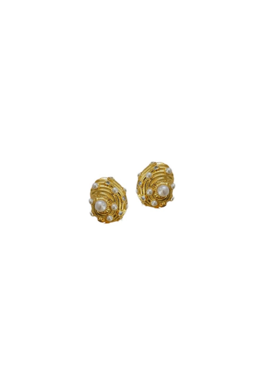 Golden Embellished & Pearly Seashell Studs