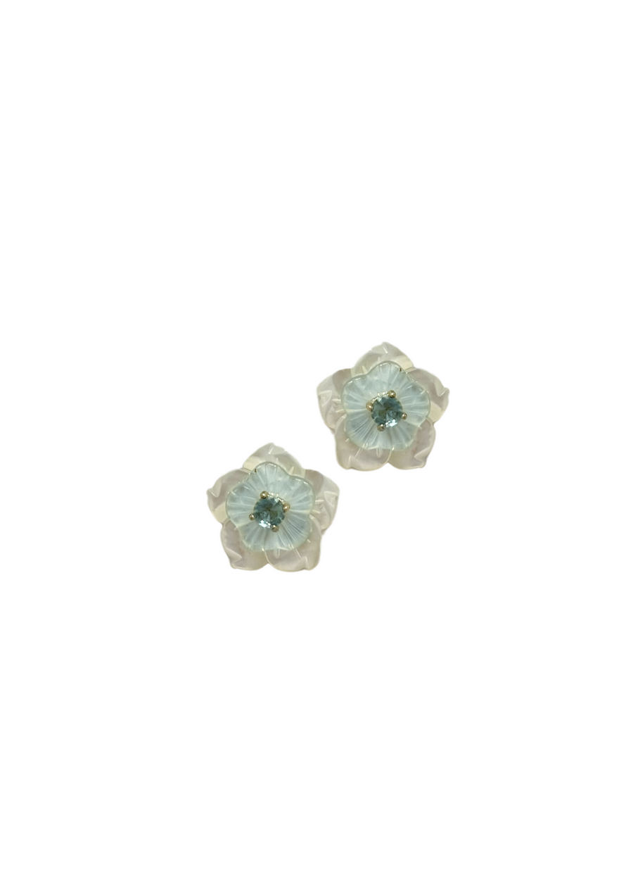 Petite Mother of Pearl and Mint Blue Blossom Studs