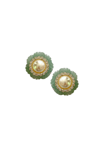 Grand Jade Quartz and Pearly Studs