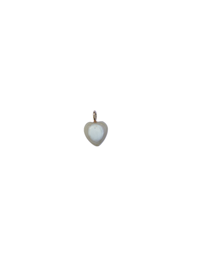 Heart-shaped necklace or bracelet pendant with a white stone on a white background