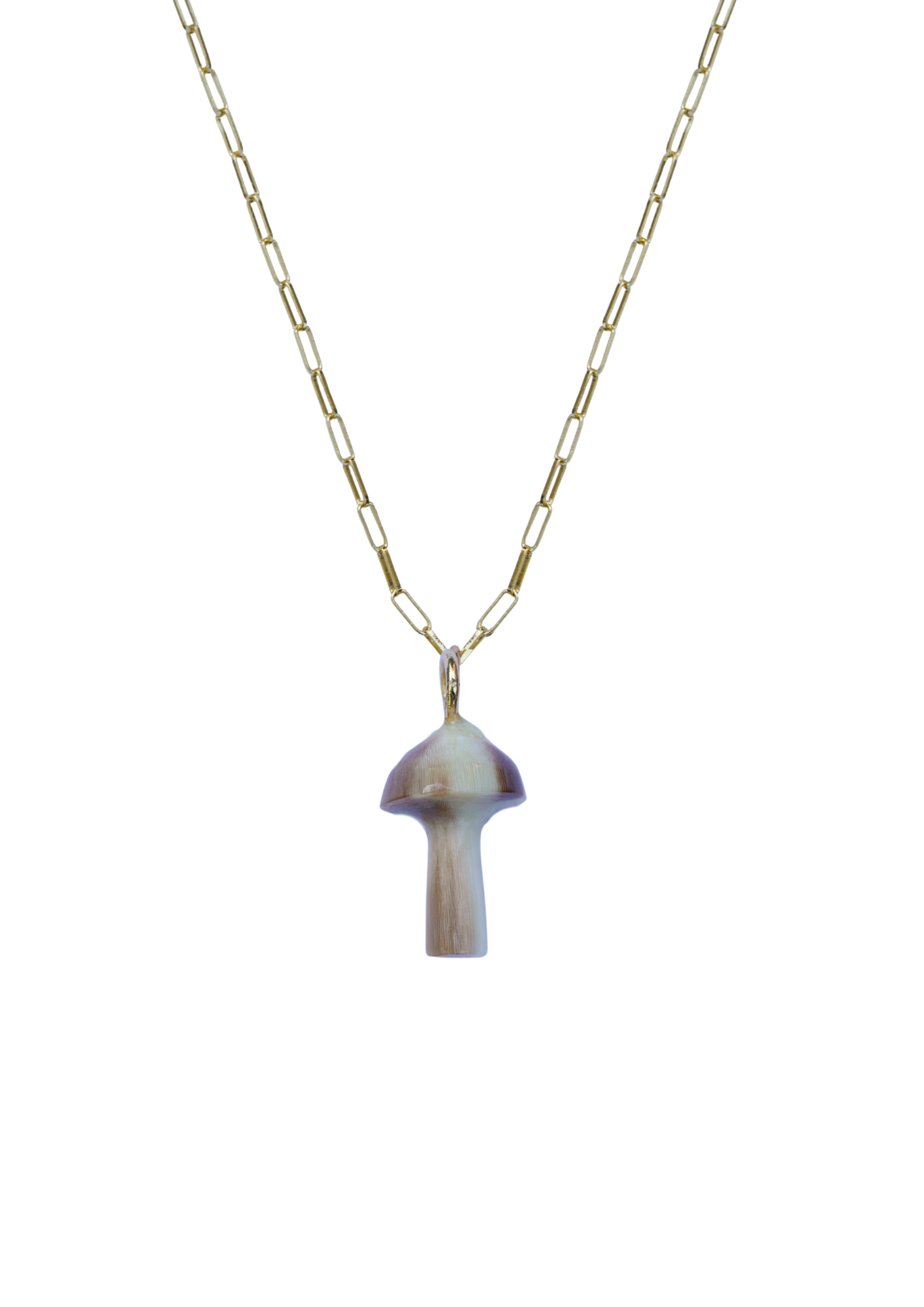 Necklace with a mushroom-shaped pendant on a white background