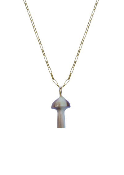 Necklace with a mushroom-shaped pendant on a white background