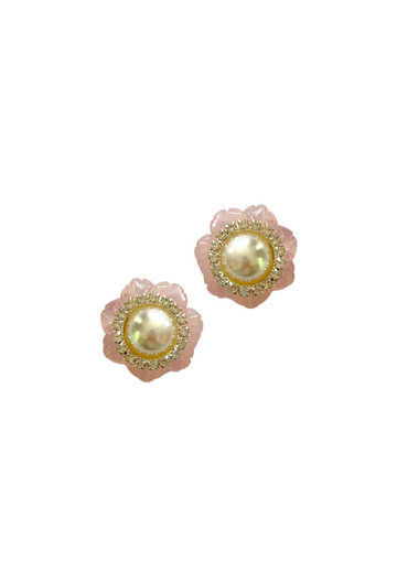 Grand Rose Quartz and Pearly Studs