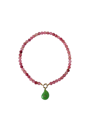 One of a Kind: Pink Jade Beaded Necklace & Peruvian Opal Embellished Charm