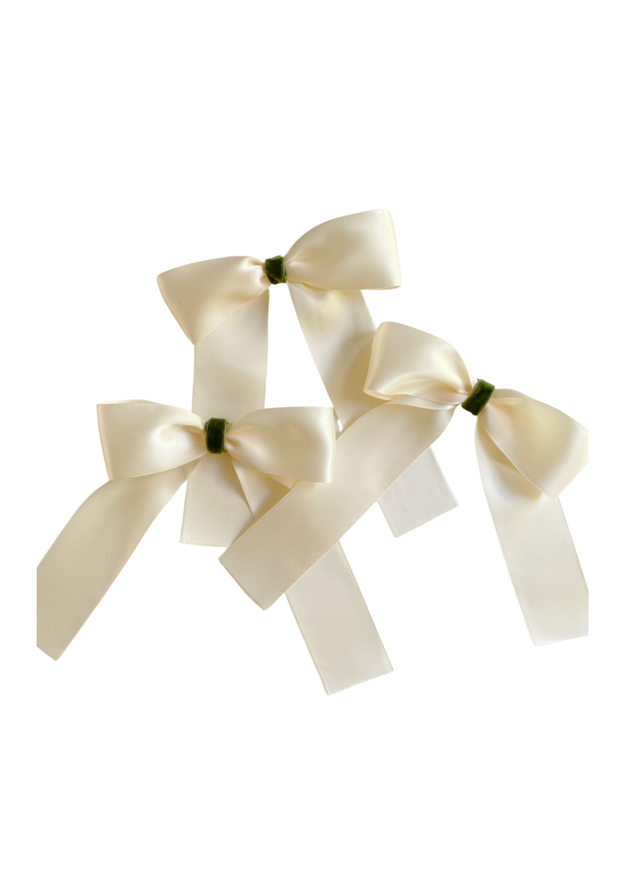 Ivory and Sage Green Christmas Bow Ornaments