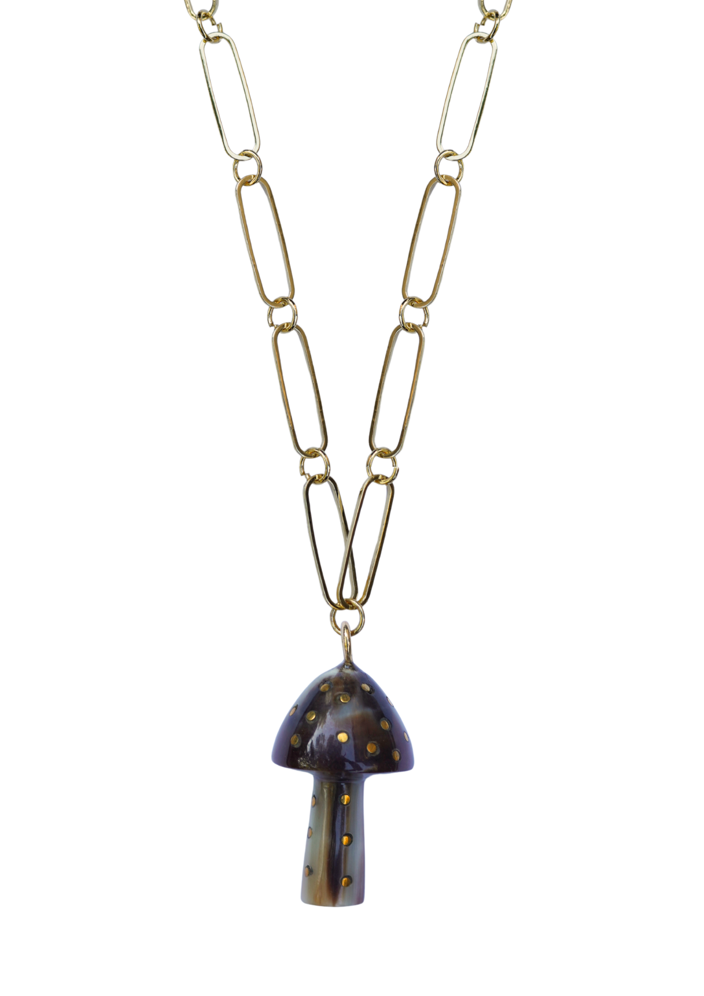 Necklace with a mushroom-shaped pendant on a white background