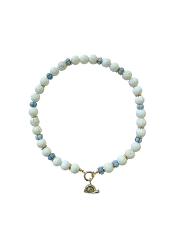 One of a Kind: Ivory & Blue Opal Beads with Snail Charm