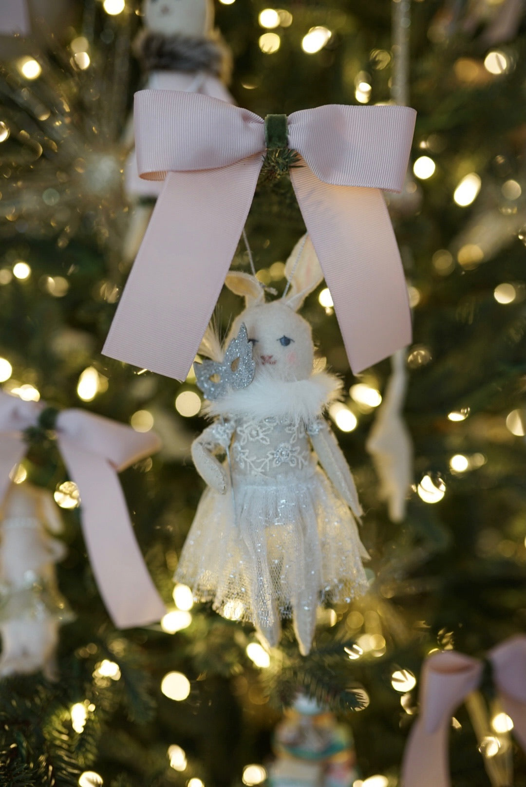 Mauve & Sage Green Christmas Bow Ornaments