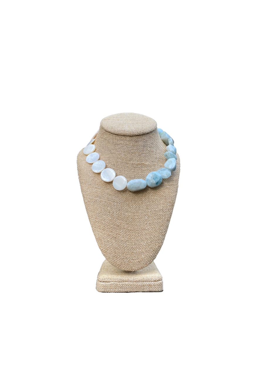 Limited Edition: Mother of Pearl Coins & Chunky Aquamarine Necklace