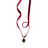 Bordeaux Velvet & Emerald Drop Choker