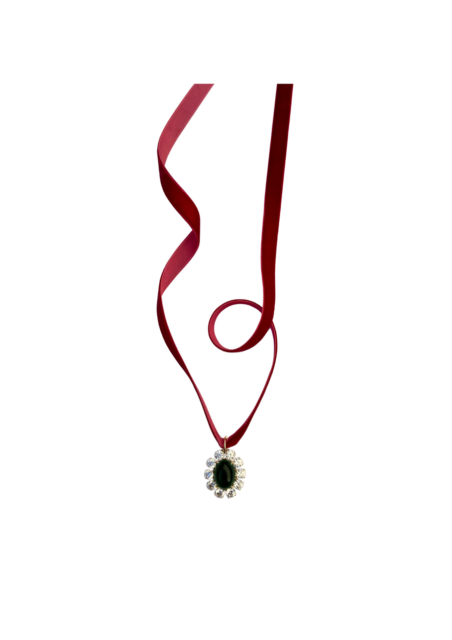 Bordeaux Velvet & Emerald Drop Choker