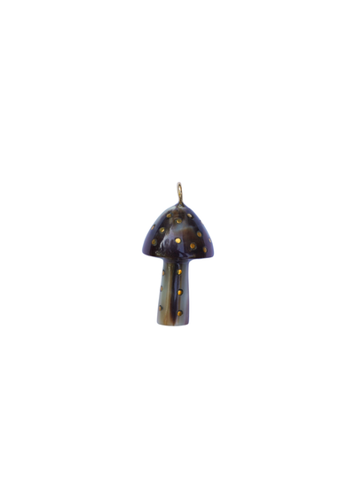Decorative dark mushroom with gold embellishment necklace charm 
